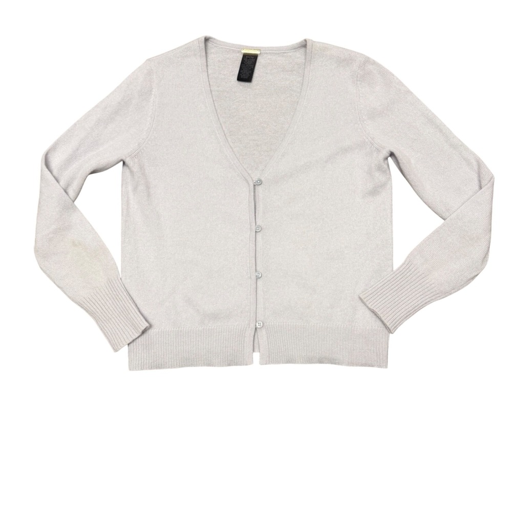 Magaschoni Womens V-Neck Cardigan XS Grey 100% Cashmere Button Front Sweater